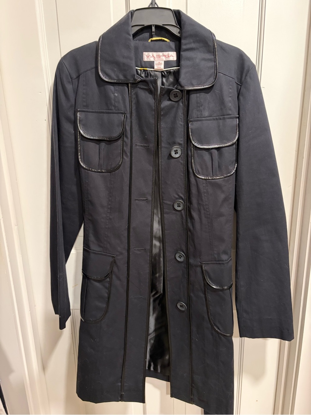Via Spiga Women’s Black Trench Coat with Contrast Piping